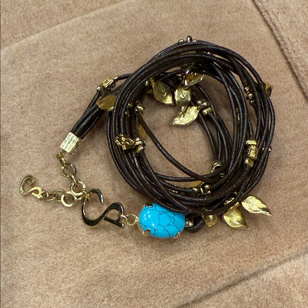 SEA Smader Eliasaf turquoise Wrap gold leaf leather wrap multi strand bracelet